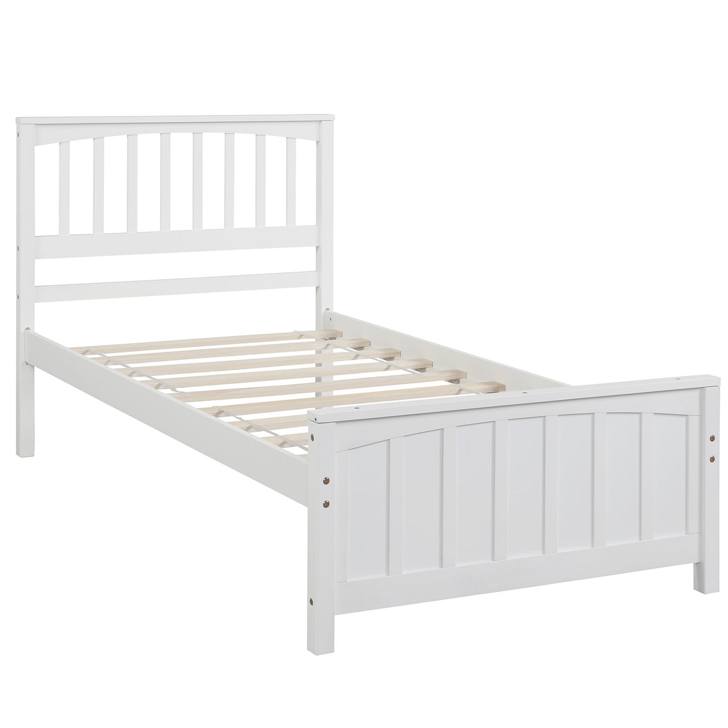 Classic Wood Platform Bed Twin Size with Headboard and Footboard, White, Plywood+MDF+Pinewood