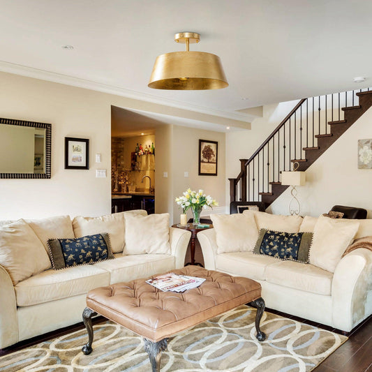 3-Light Golden Semi Flush Mount Lighting