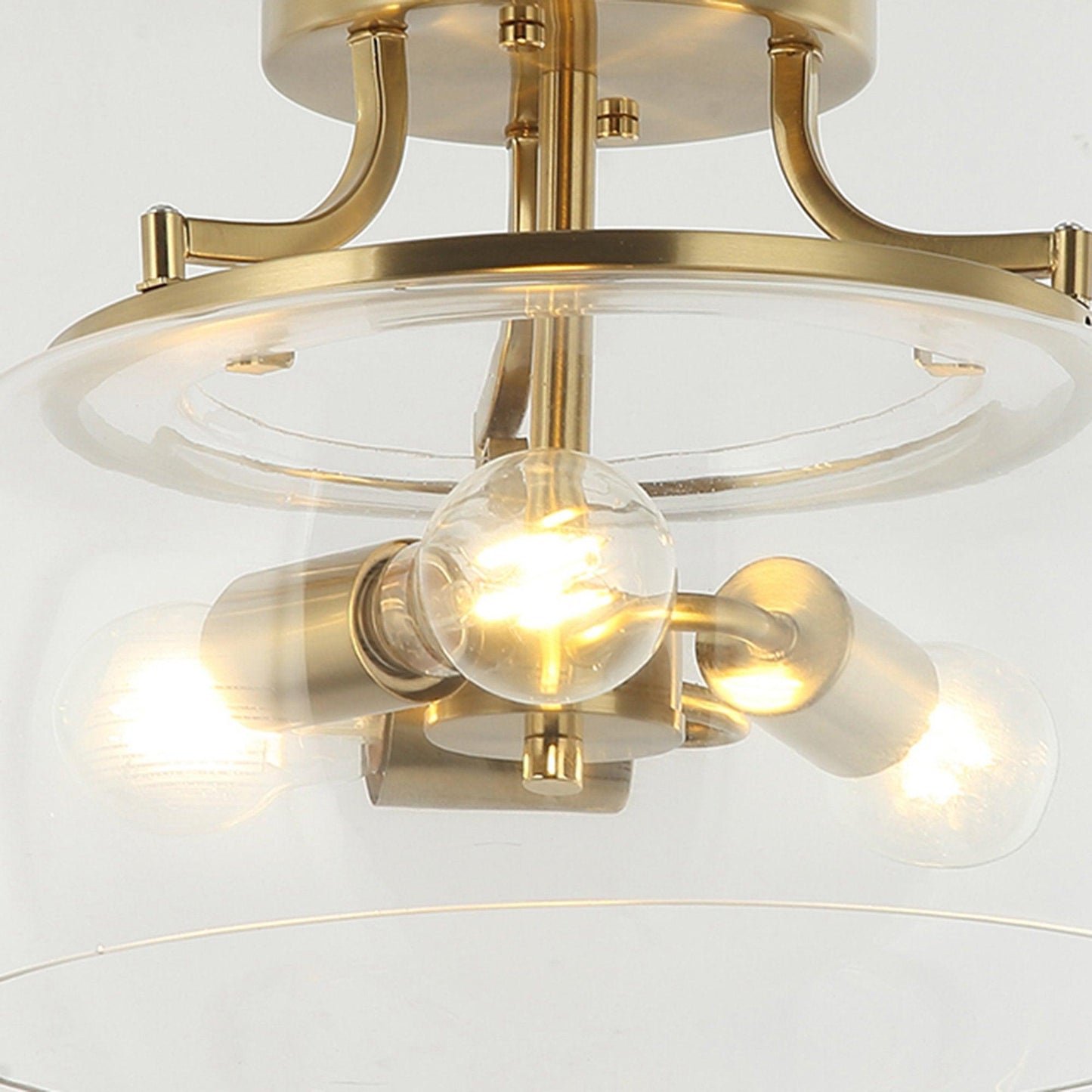 13 Inch 3-Light Brass Gold Semi-Flush Mount Ceiling Light Fixture with Clear Glass Shade