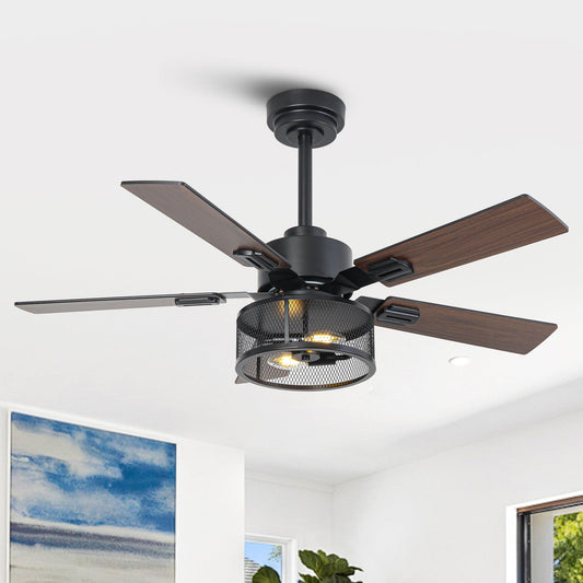Vaczon 42 Inch DC Motor Industrial Downrod Ceiling Fan with Light and Remote Control