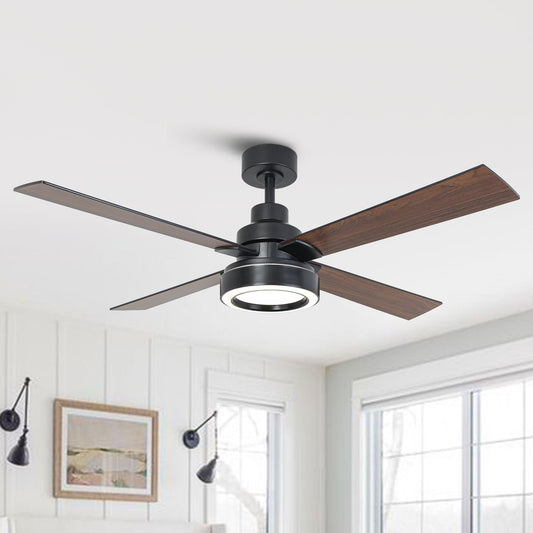 Vaczon 52 Inch 4 Blades DC Motor Modern Downrod Ceiling Fan with LED Light and Remote Control