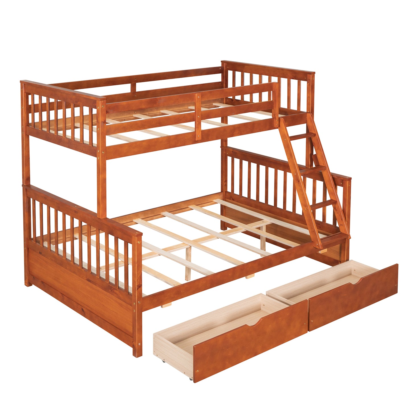 Stefan Twin over Full Bunk Bed with Ladder and Two Storage Drawers, Walnut