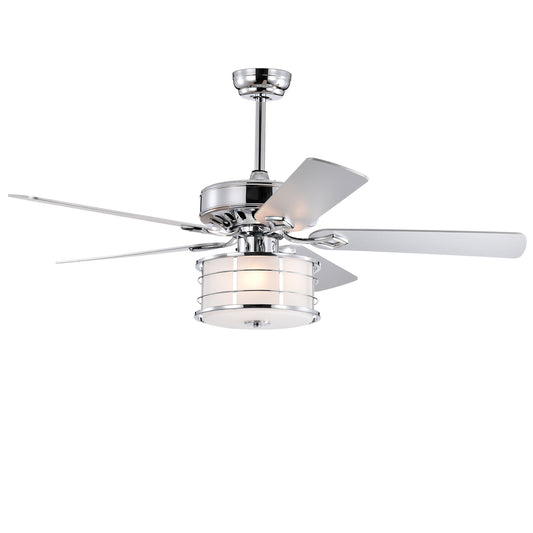 52' 3-Light Chrome Drum Shade LED Ceiling Fan + Remote, Traditional Farmhouse Rustic Industrial Bohemian Country Cottage Transitional Glam for Home, Kitchen, Living Room