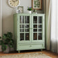 Minimalism Buffet Cabinet with Double Glass Doors and Drawer, Modern Wooden Storage Sideboard Cupboard for Living room, Dining Room Hallway Entryway (Mint Green)
