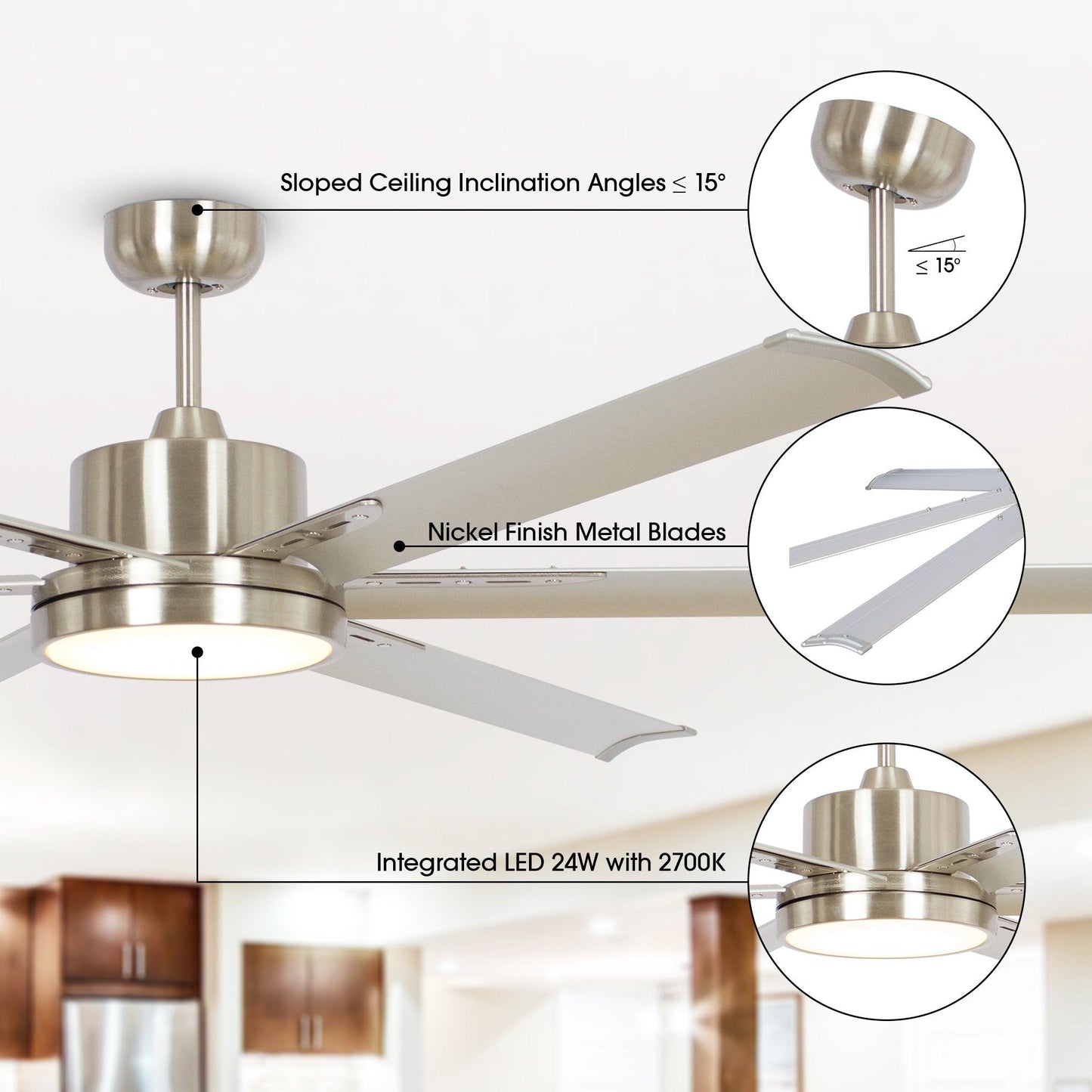 65 Inch Freda DC Motor Modern Downrod Ceiling Fan with LED Light and Remote Control