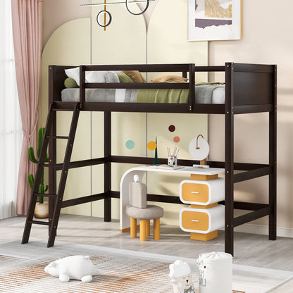 Solid Wood Twin Size Loft Bed with Ladder(Espresso)(OLD SKU: WF191903AAP)