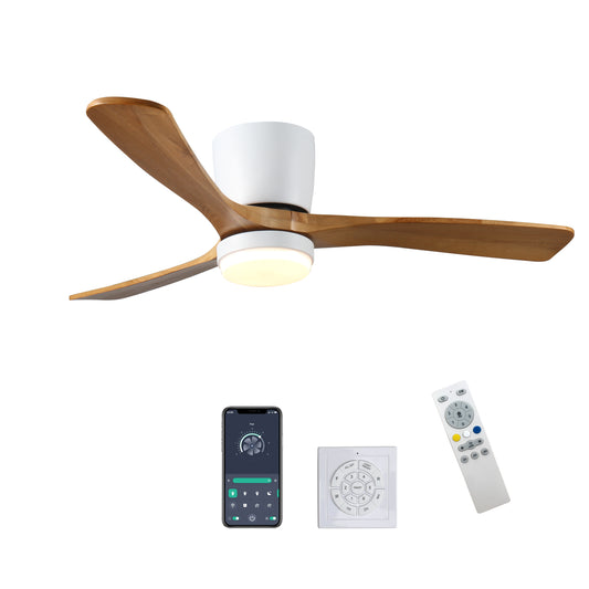 42 inch  Wood Ceiling Fans with Lights and Remote, Modern Flush Mount Low Profile Ceiling Fan with Light, 6 Speed, Reversible DC Motor, for Bedroom/Outdoor/Farmhouse/Patios