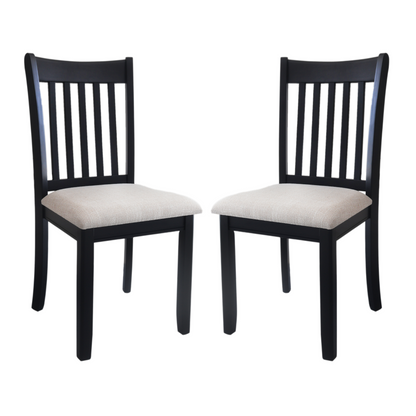 Modern Dining Chair Set of 2 with Cushion Seats and Wooden Back in Black Finish