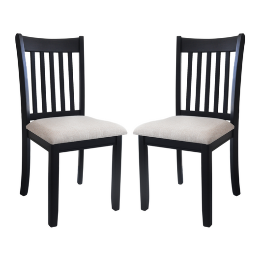 Modern Dining Chair Set of 2 with Cushion Seats and Wooden Back in Black Finish