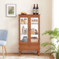 Lighted Glass Display Cabinet Glass Wine Cabinet Curio Display Cabinet with Adjustable Glass Shelves Two Doors and One Drawer Bulb Included for Home Decor and Storage-Oak