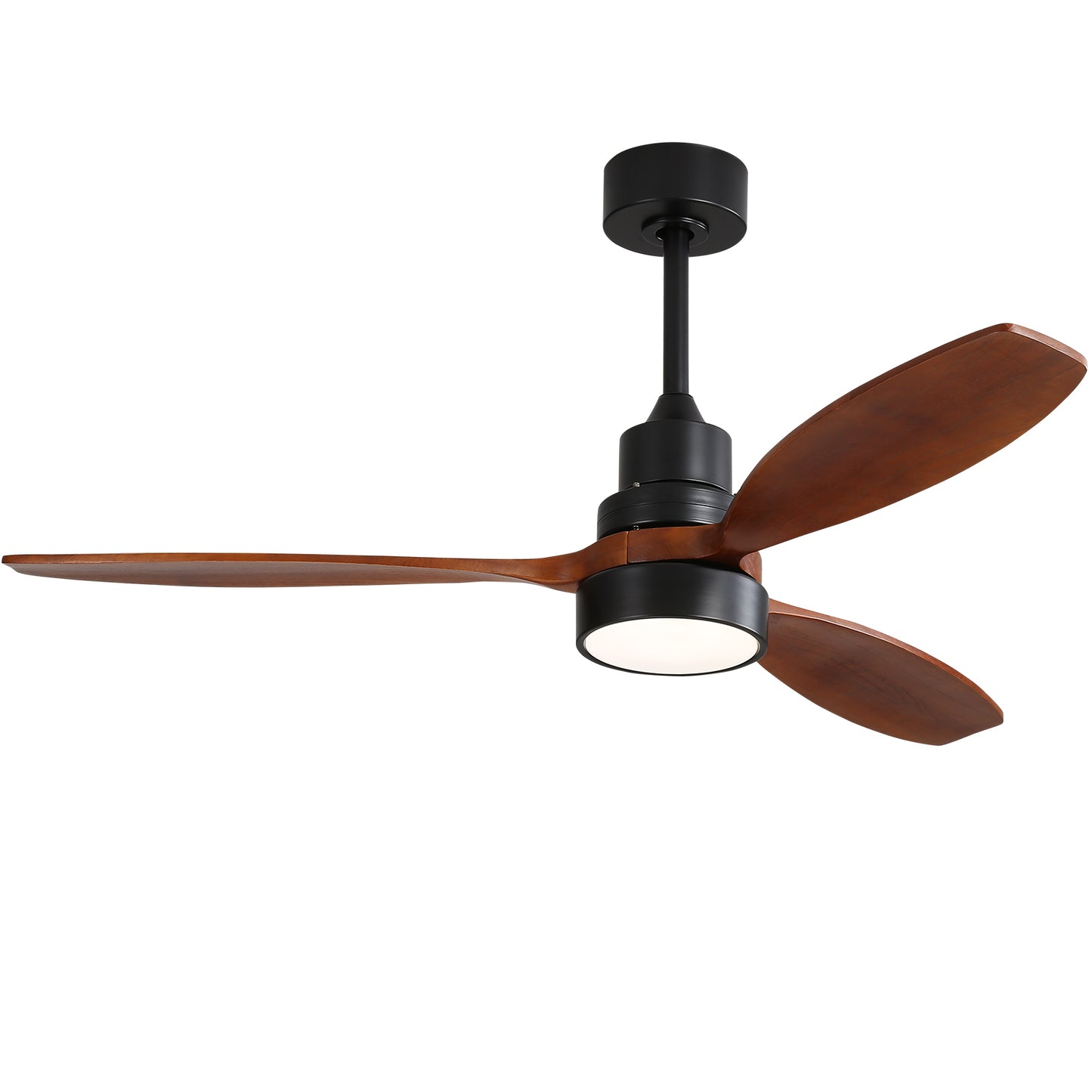 Modern 52 Inch Wooden Ceiling Fan with Remote Control, Reversible DC Motor, LED Light, Black/Walnut