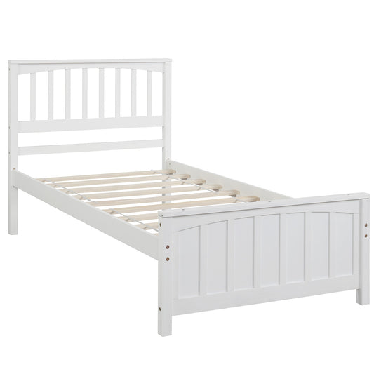 Classic Wood Platform Bed Twin Size with Headboard and Footboard, White, Plywood+MDF+Pinewood