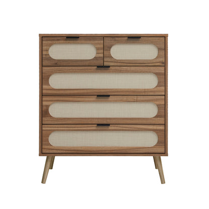 Modern 5-Drawer Accent Storage Cabinet for Living Room, Bedroom, Dining Room, or Study – Walnut MDF
