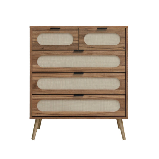 Modern 5-Drawer Accent Storage Cabinet for Living Room, Bedroom, Dining Room, or Study – Walnut MDF