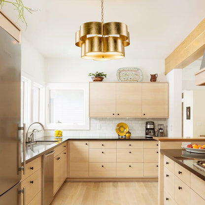 Golden 5-Light Iron Dry Rated Pendant Lighting