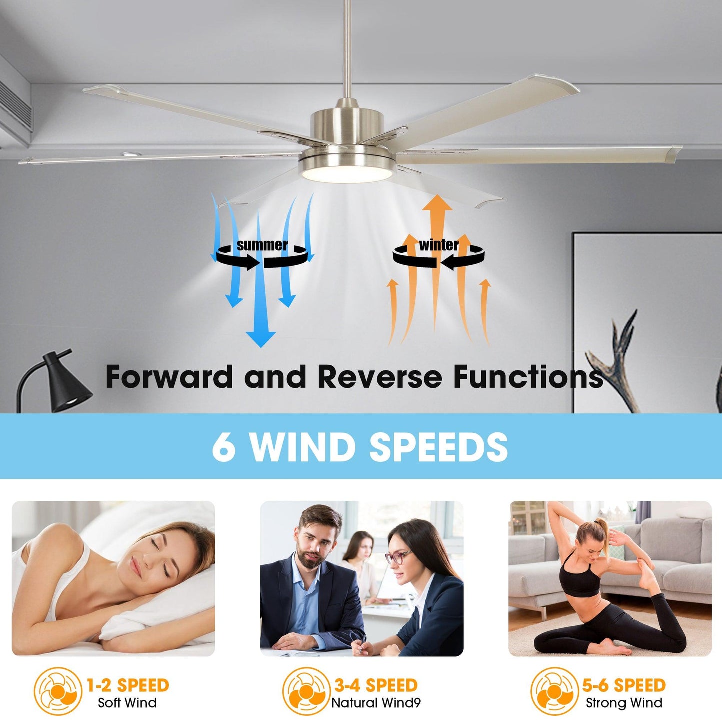 65 Inch Freda DC Motor Modern Downrod Ceiling Fan with LED Light and Remote Control