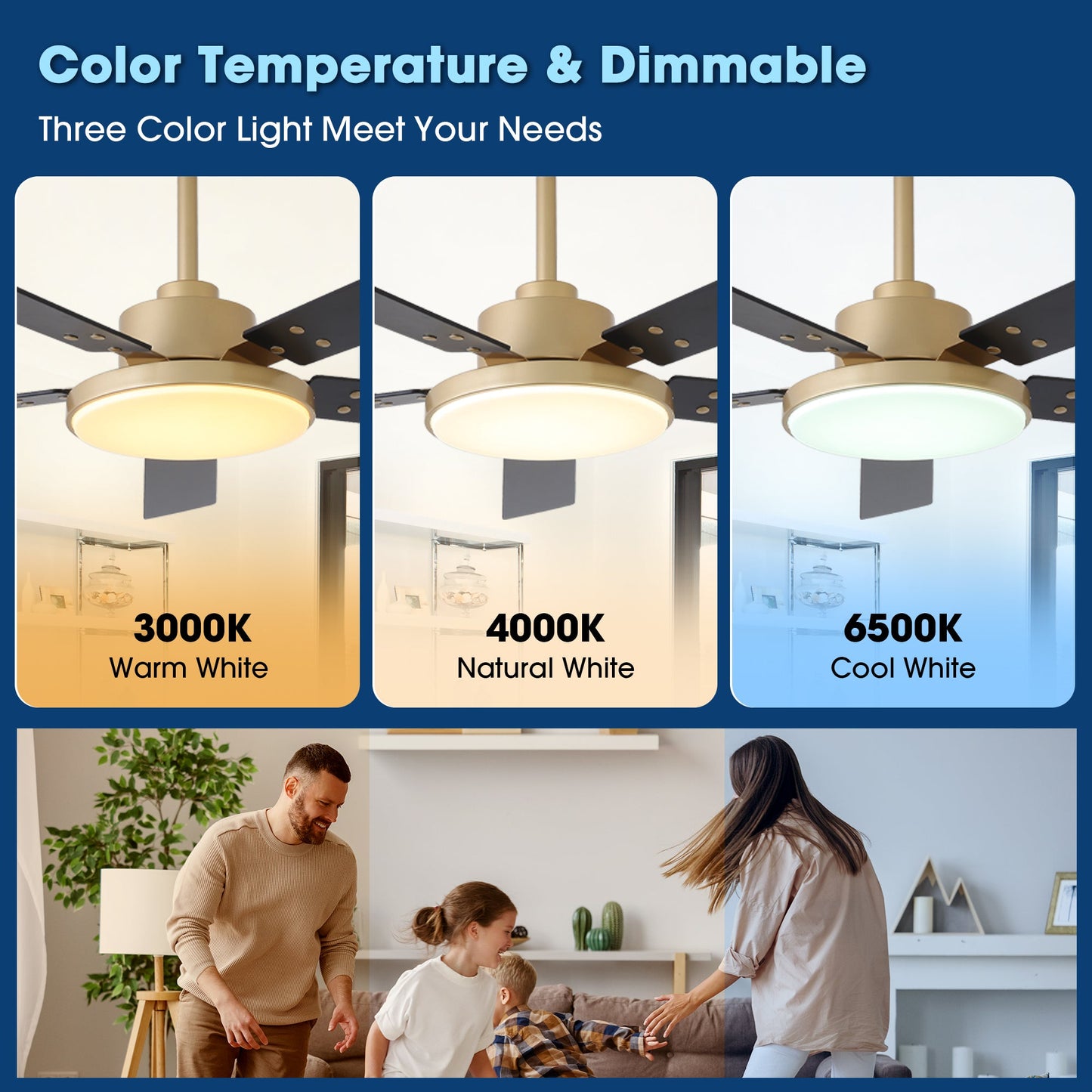 Vaczon 52 Inch Double-sided Blades Modern Ceiling Fan with Remote Control and LED Light