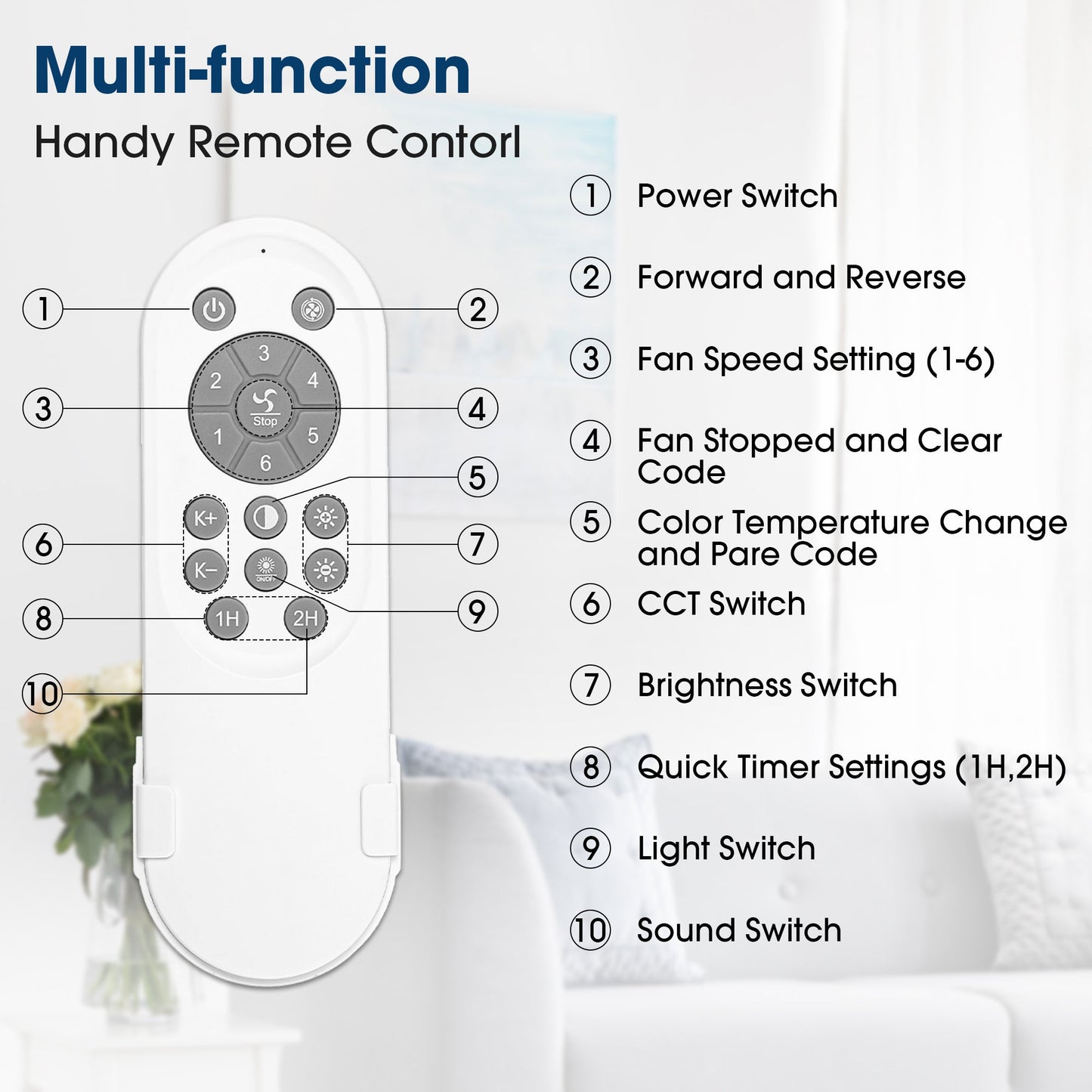 Vaczon 52 Inch Double-sided Blades Modern Ceiling Fan with Remote Control and LED Light