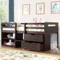 Twin size Loft Bed with Two Shelves and Two drawers (Antique Espresso)